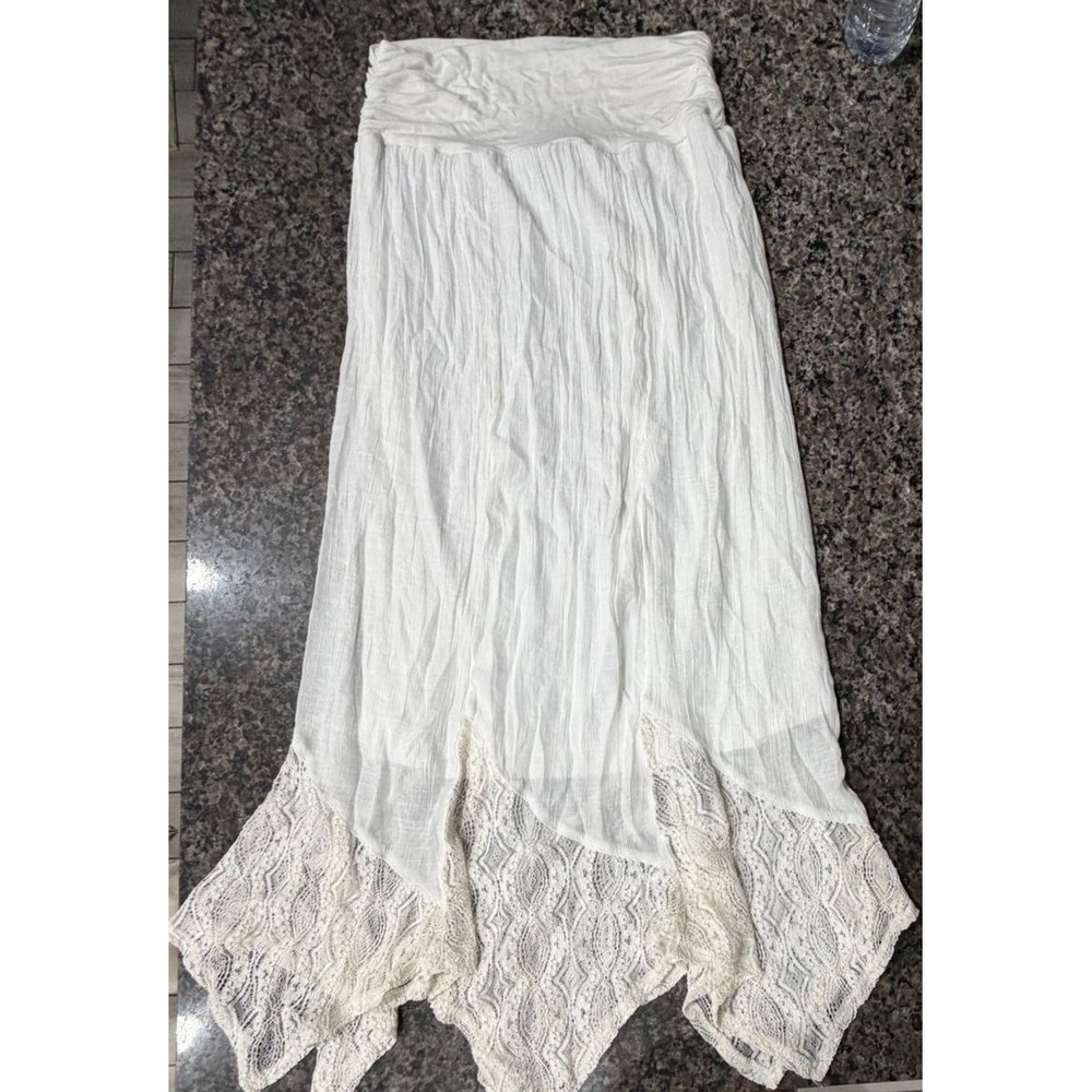 Apt. 9 White Lace Handkerchief Hem Crinkle Maxi Skirt Womens XL Boho Lined